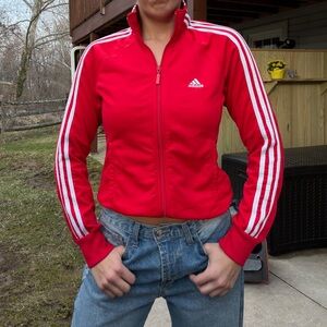 Adidas Retro Track Jacket Red + White Stripes Sporty Y2K